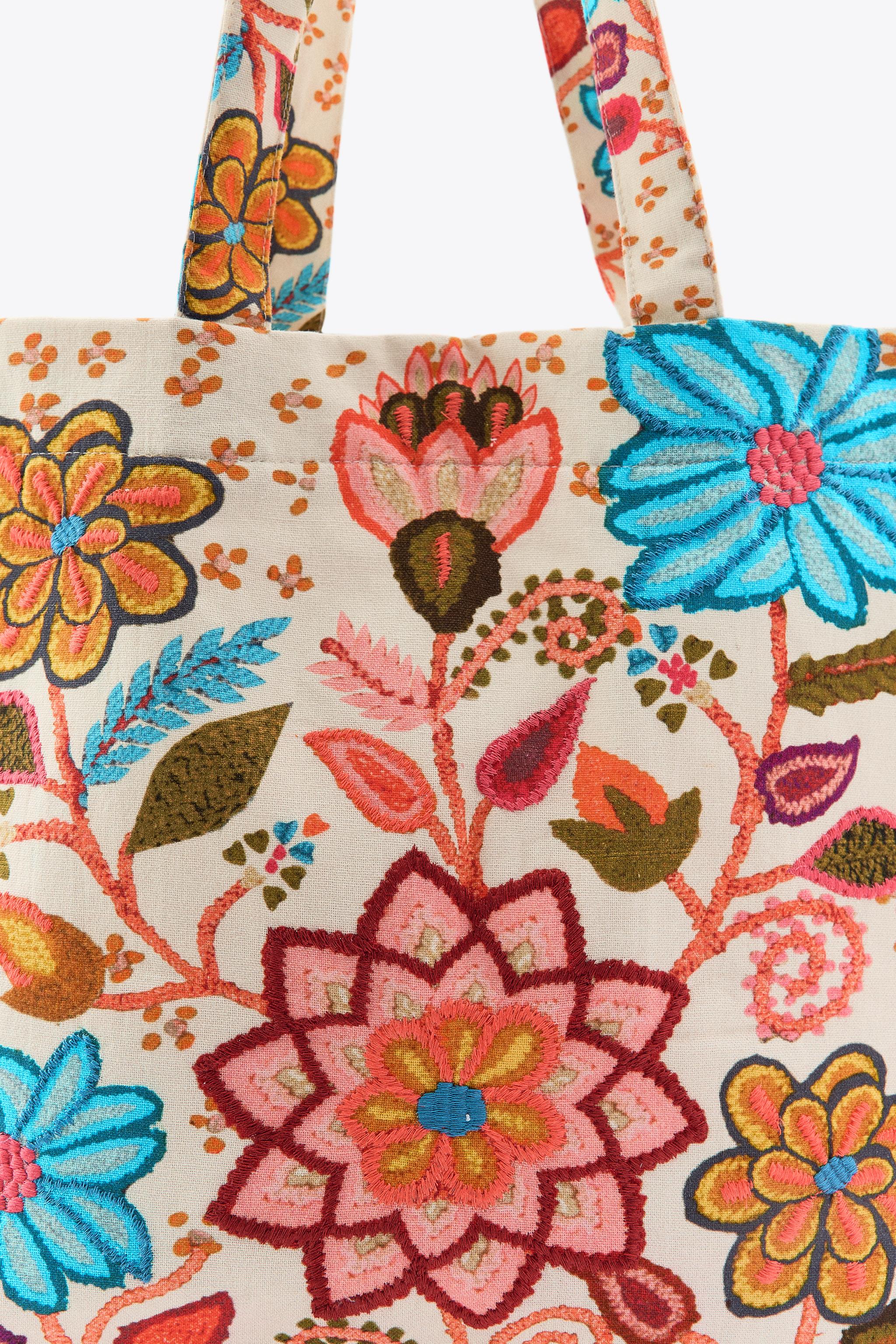 EMBROIDERED FLORAL PRINT MAXI BAG